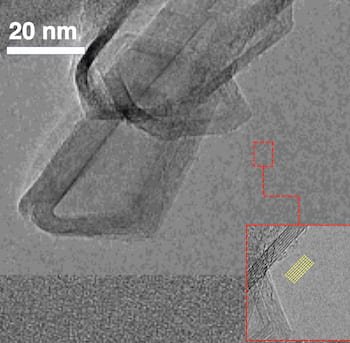  transmission electron microscope image shows ACDC flash graphene produced at Rice University. The process promises to produce high-quality turbostratic graphene from plastic waste that can be used to enhance electronics, composites, concrete and other materials. Courtesy of the Tour Group.
