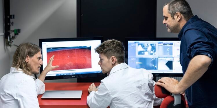 Scientists, Flat 3D model, software works, nano digest